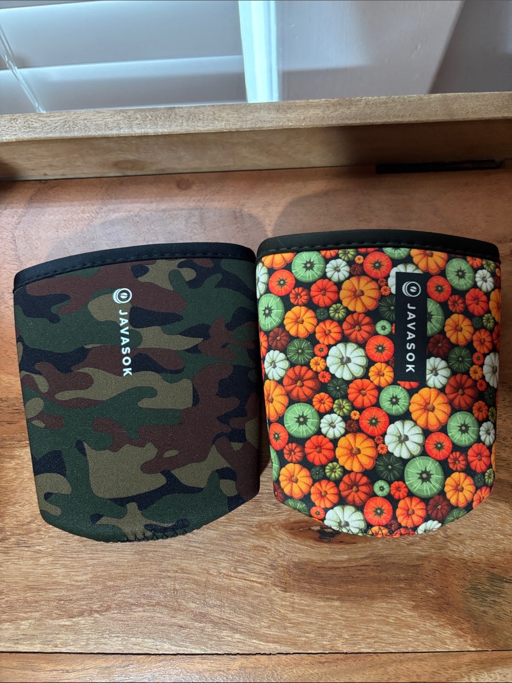 Javasok Drink Cozy - Camo & Pumpkin Floral - Medium size or Starbucks Venti